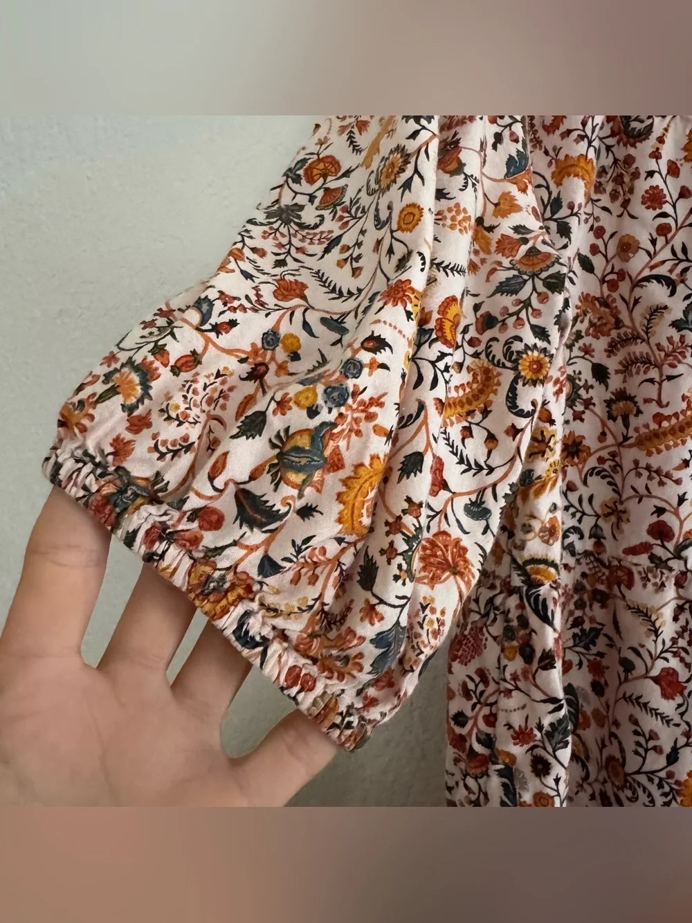 Bundle Set 2PC Dress Floral Puff-Sleeve Cream Blue Denim Embroidered Girls 10-12